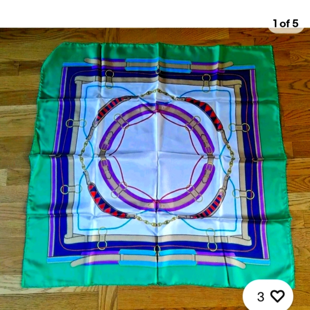 Celine Paris Green Bridle Silk Scarf
